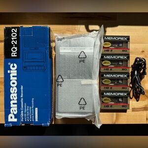 Panasonic RQ-2102 Cassette Recorder with Memorex Tapes, Sealed Original Package